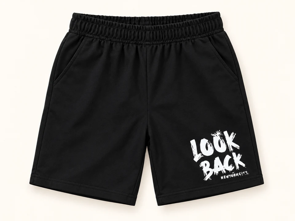 Black Look Back Shorts on a warm studio background