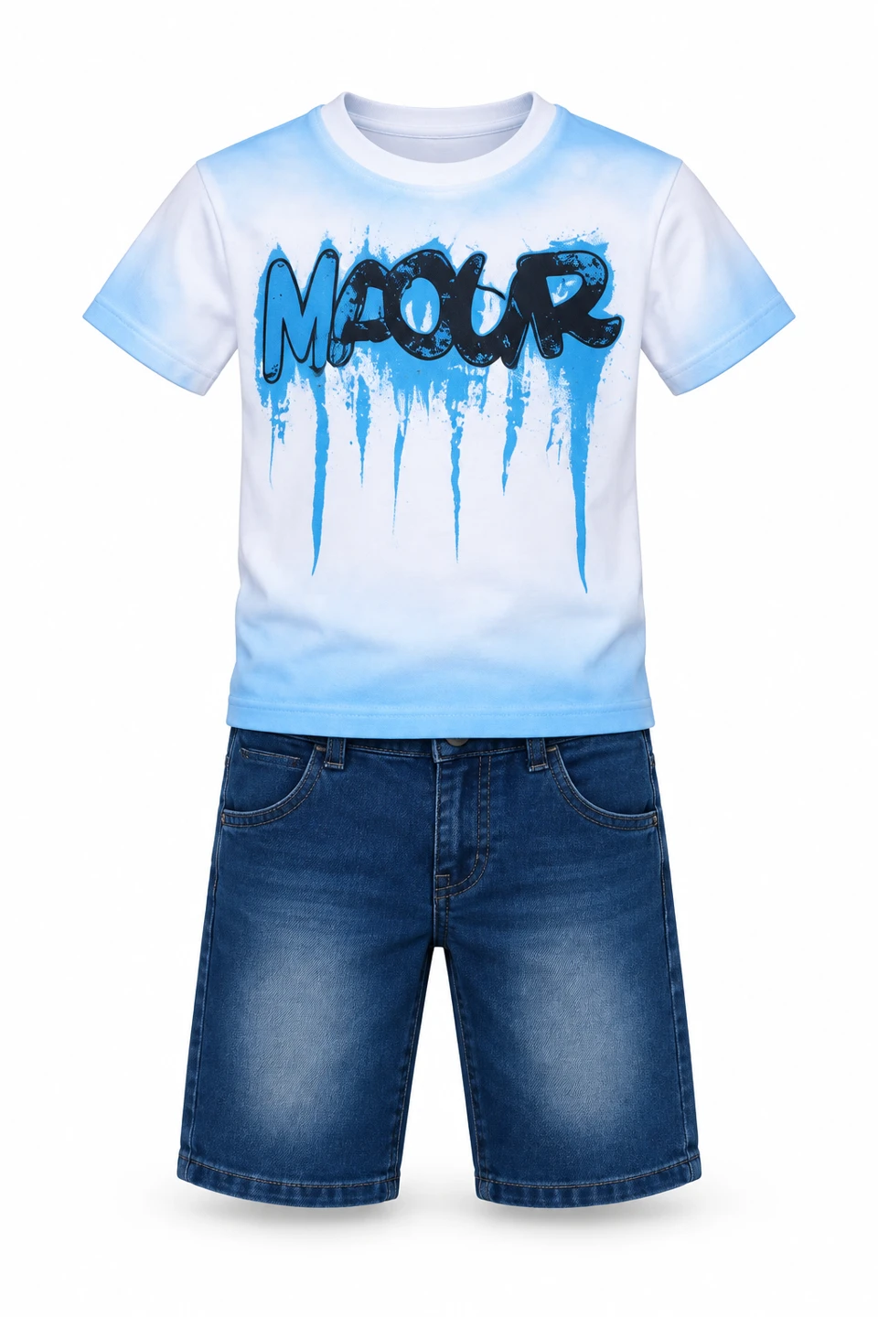 Blue Graffiti T-shirt & Denim Shorts Set