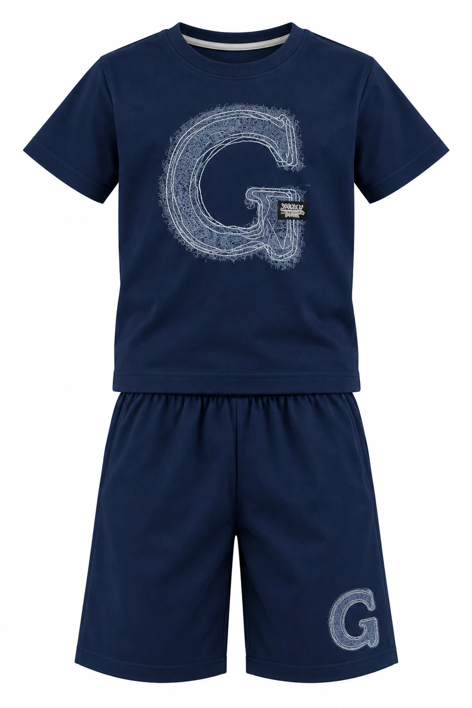Navy Outline-graphic T-shirt & Shorts Set