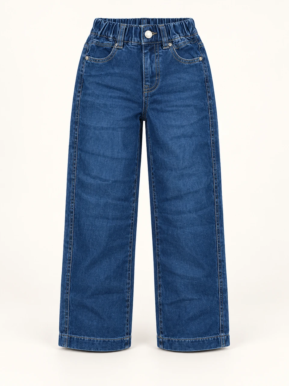 Blue Washed Elastic-waist Wide-leg Jeans — Studio product view