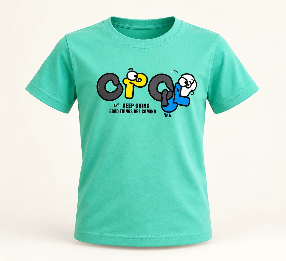 Mint Cartoon Letter T-shirt — Studio product view