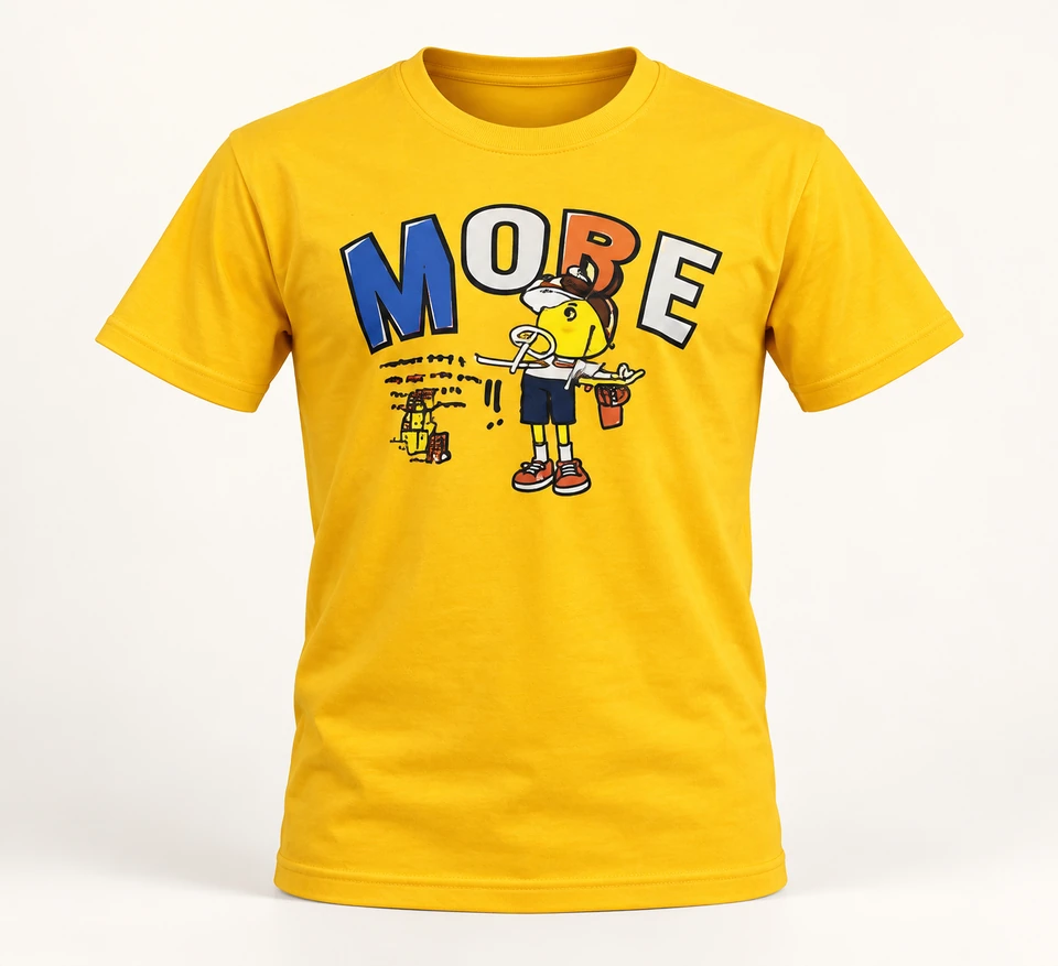 Yellow More Cartoon T-shirt — Studio product view