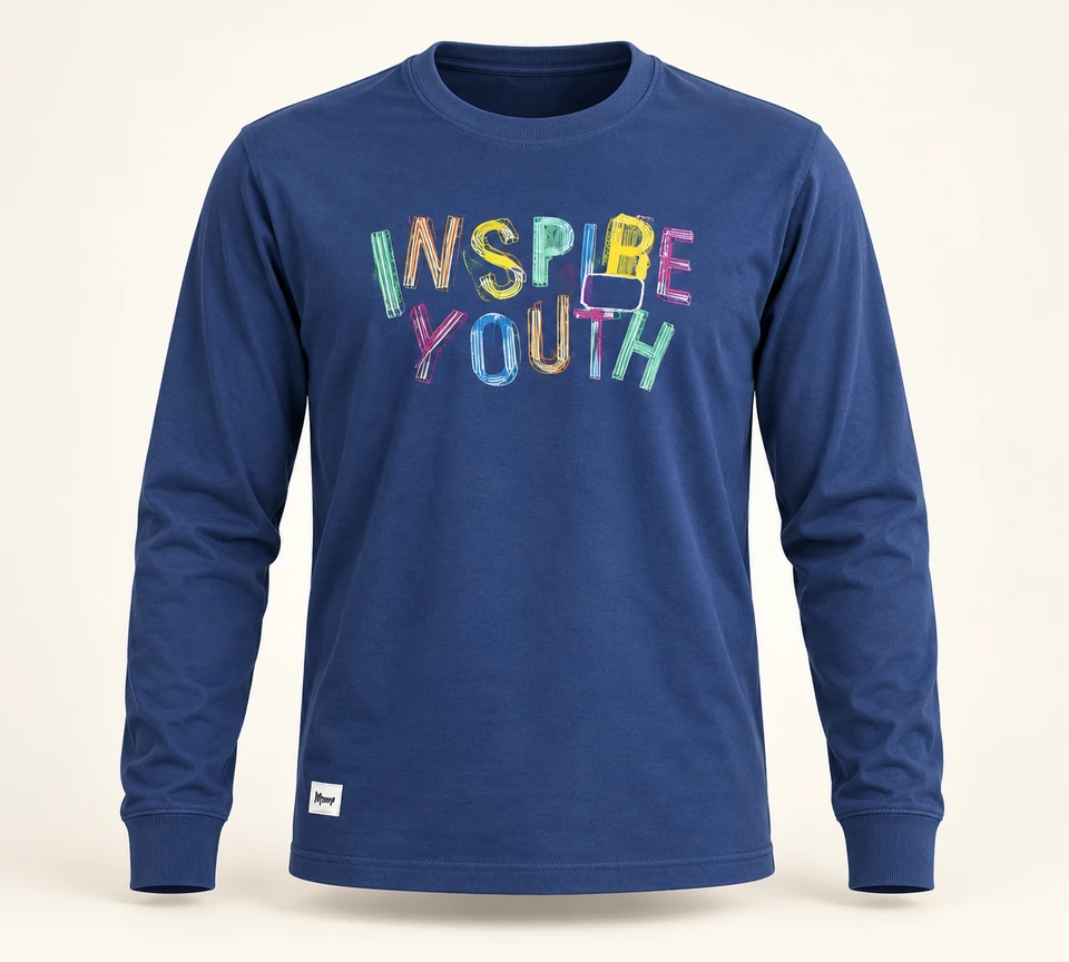 Blue Inspire Youth Long-sleeve T-shirt — Studio product view
