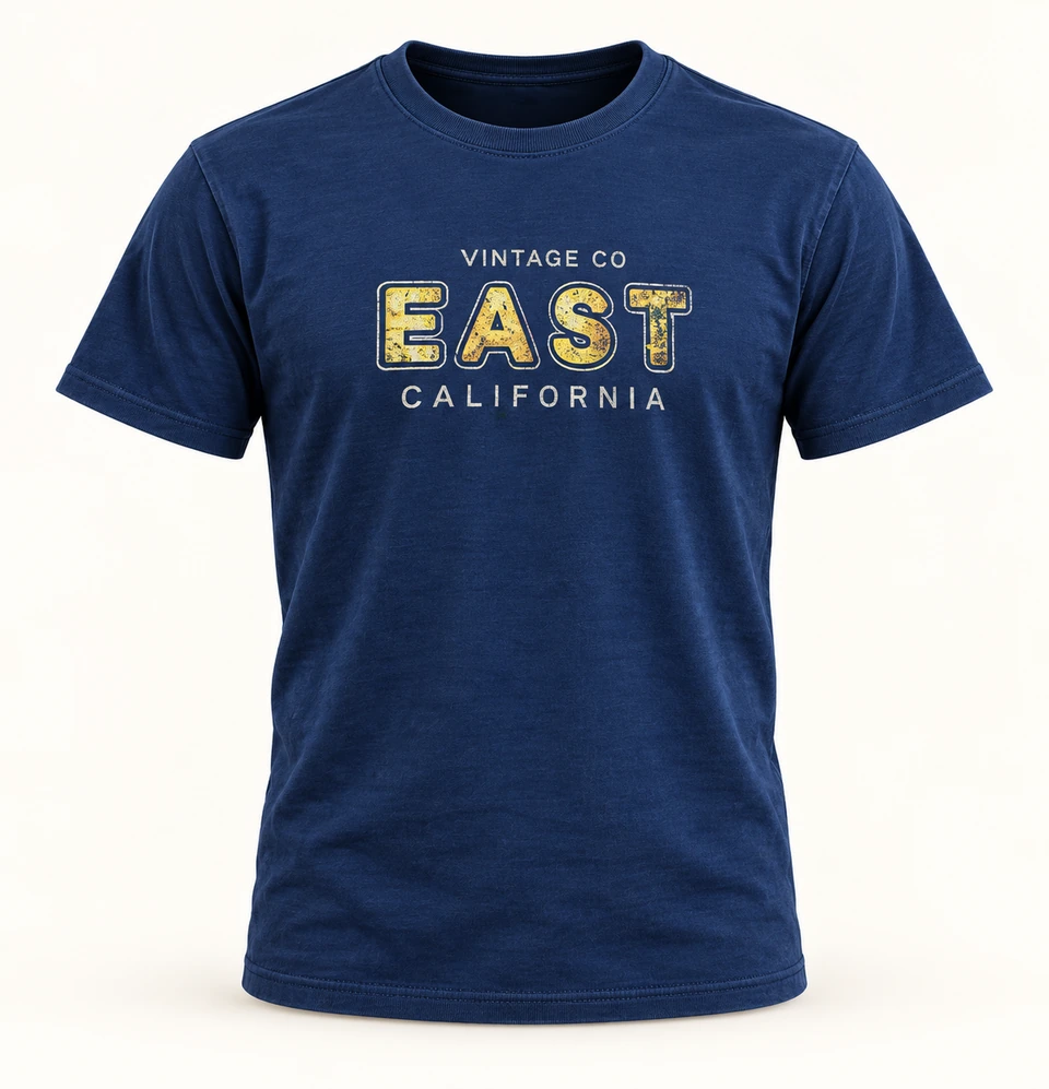 Navy East California T-shirt — Studio product view