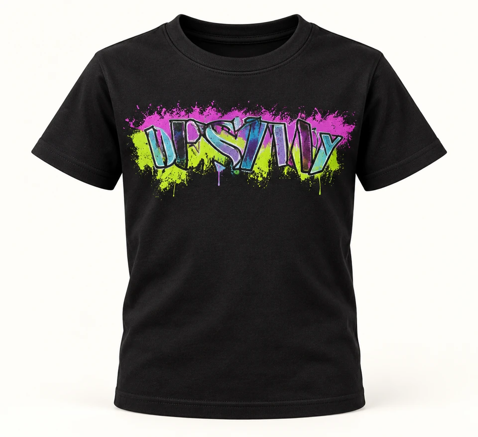 Black Colourful Graffiti T-shirt — Studio product view