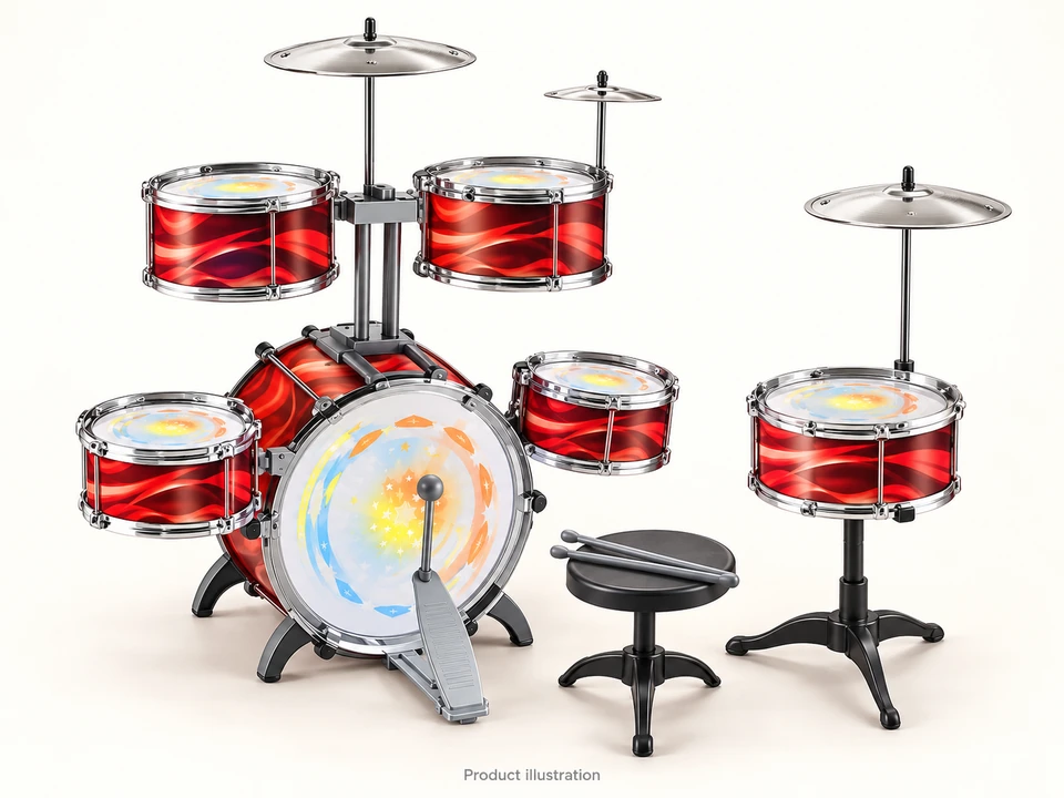 Red Toy Jazz Drum Set with Stool — Product illustration