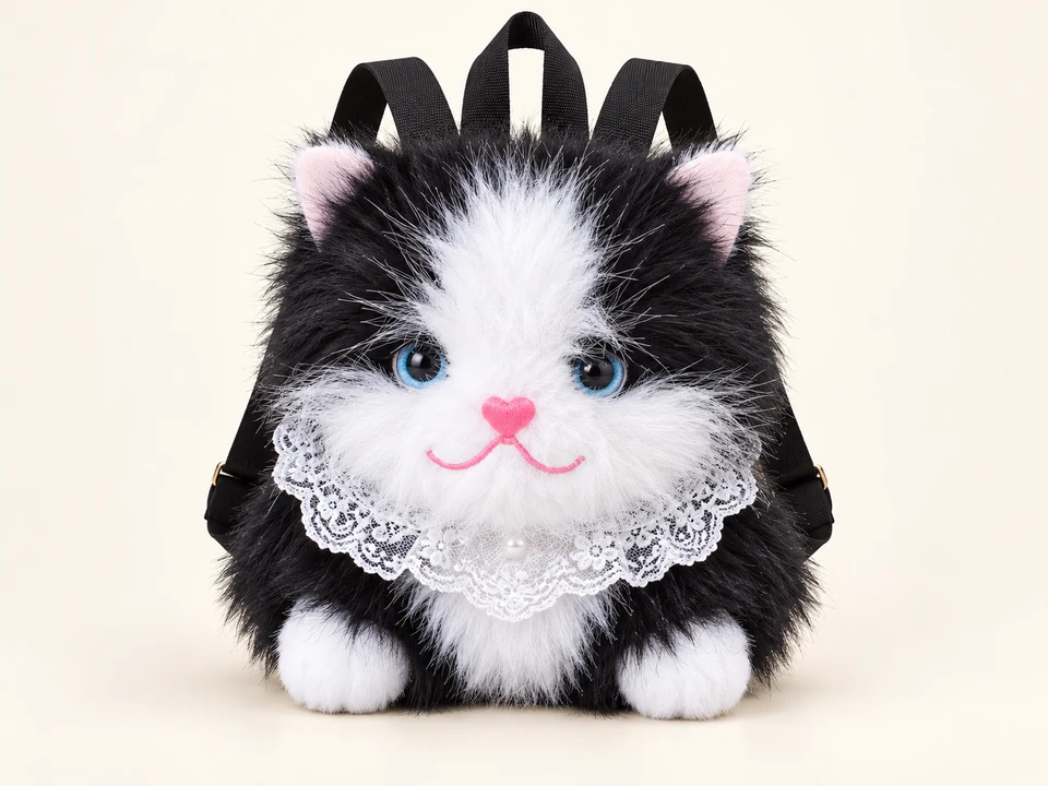 Black and White Cat Backpack on a warm studio background