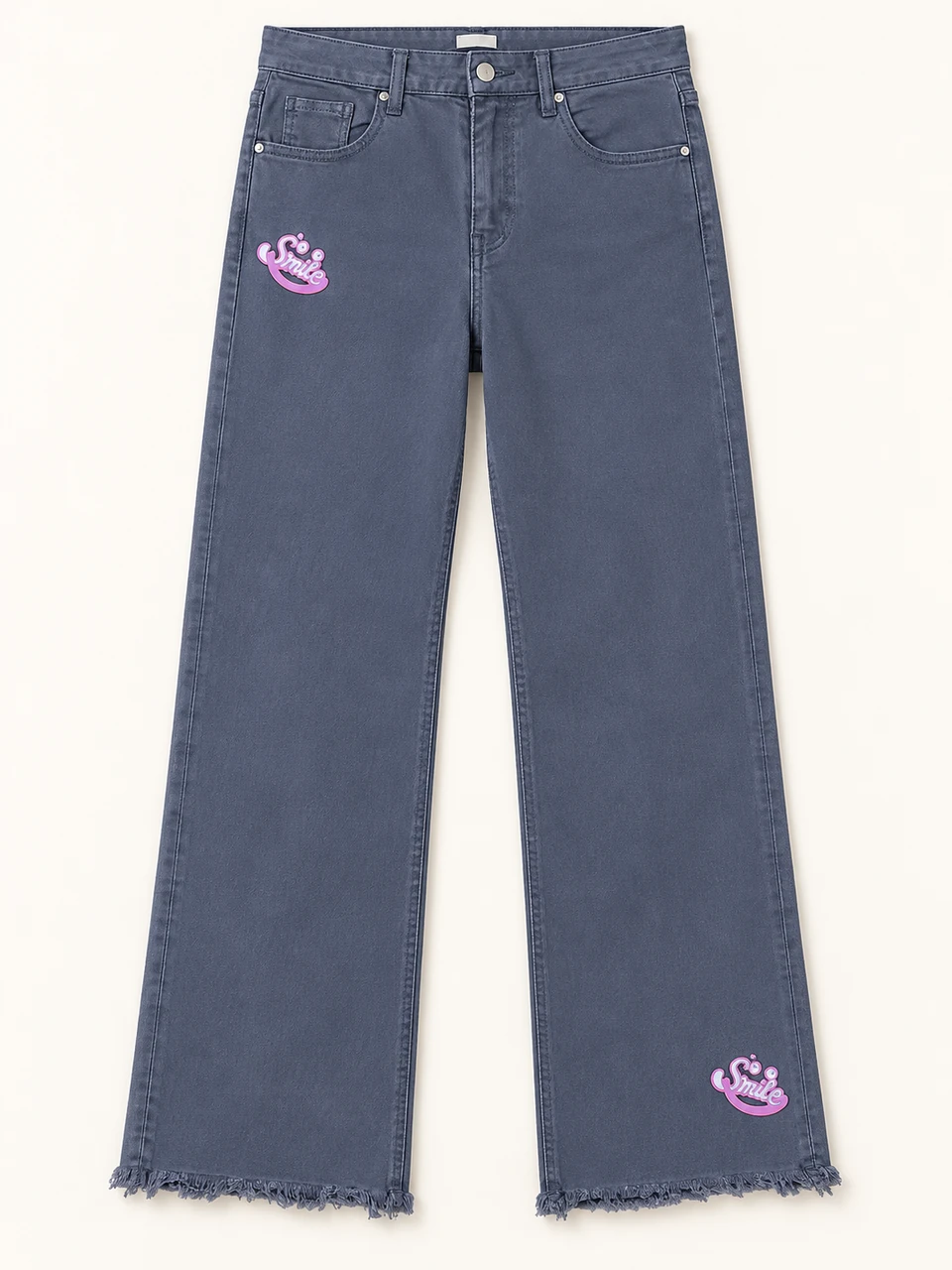 Grey Pink Smile Wide-leg Jeans on a warm studio background