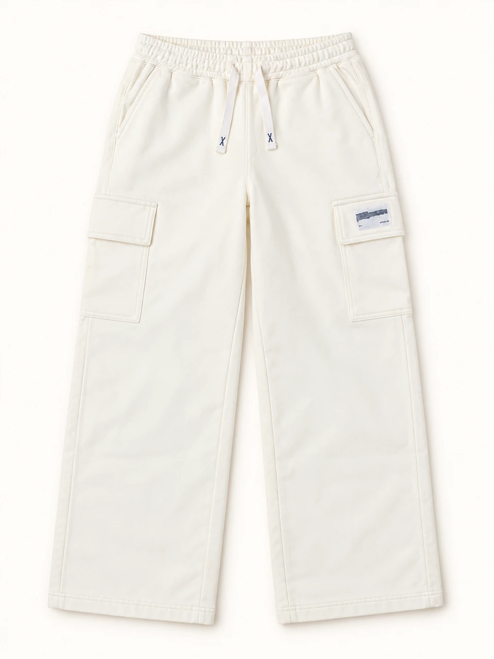 Cream Drawstring Cargo Trousers on a warm studio background