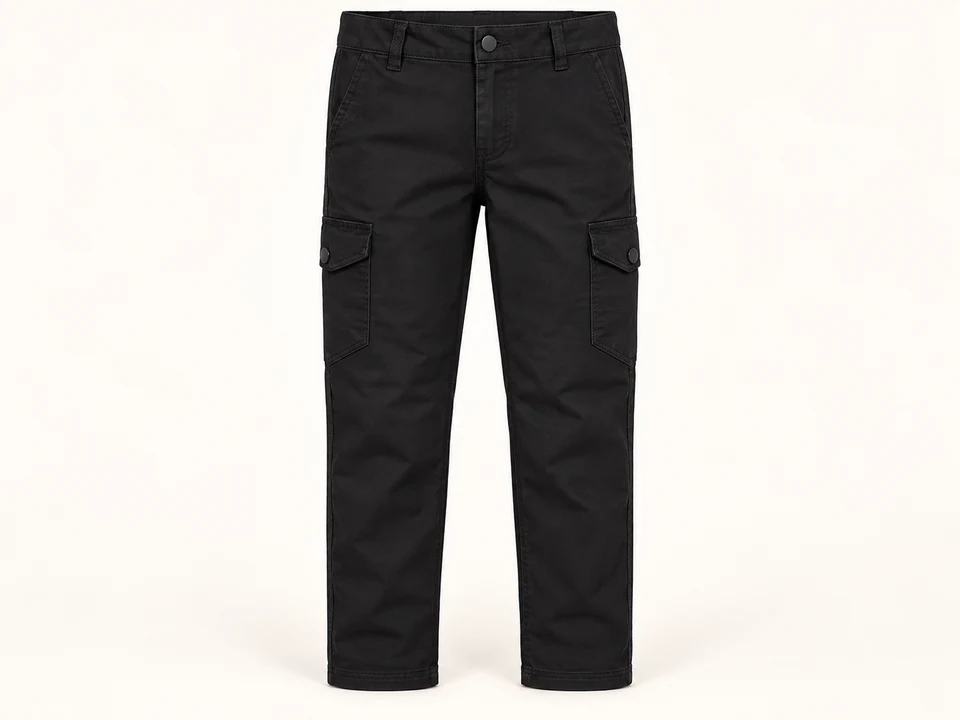 Black Cargo Trousers on a warm studio background