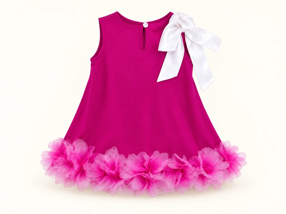 Fuchsia Floral Hem Bow Dress on a warm studio background