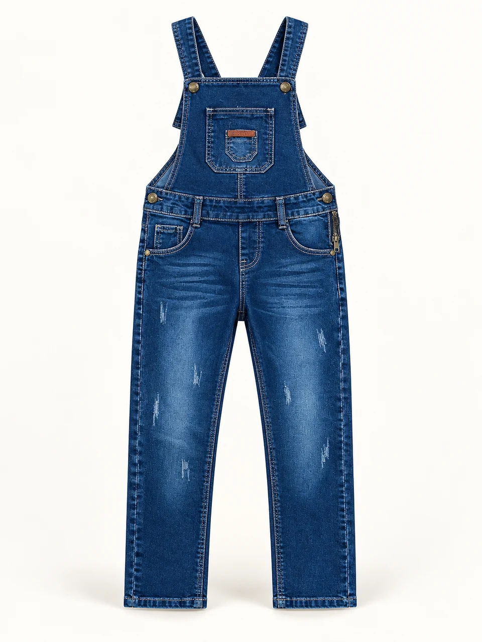 Denim Full-length Dungarees on a warm studio background