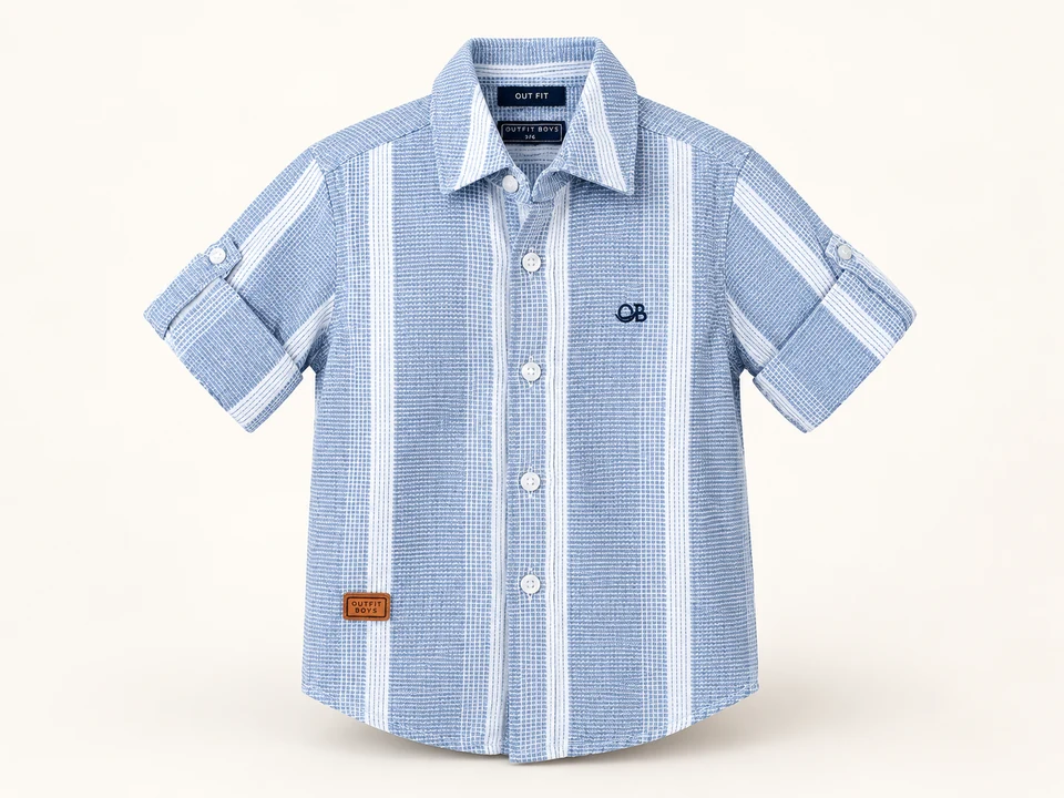 Blue and White Striped Shirt on a warm studio background
