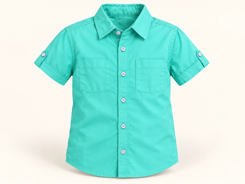 Turquoise Button Shirt on a warm studio background