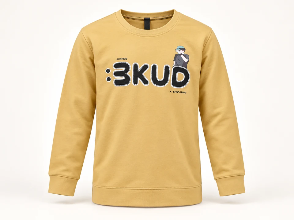 Mustard Graphic Long-sleeve Sweatshirt on a warm studio background