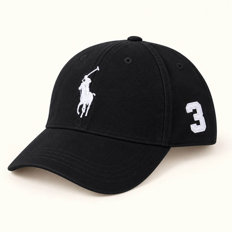 Black Embroidered Number 3 Cap on a warm studio background