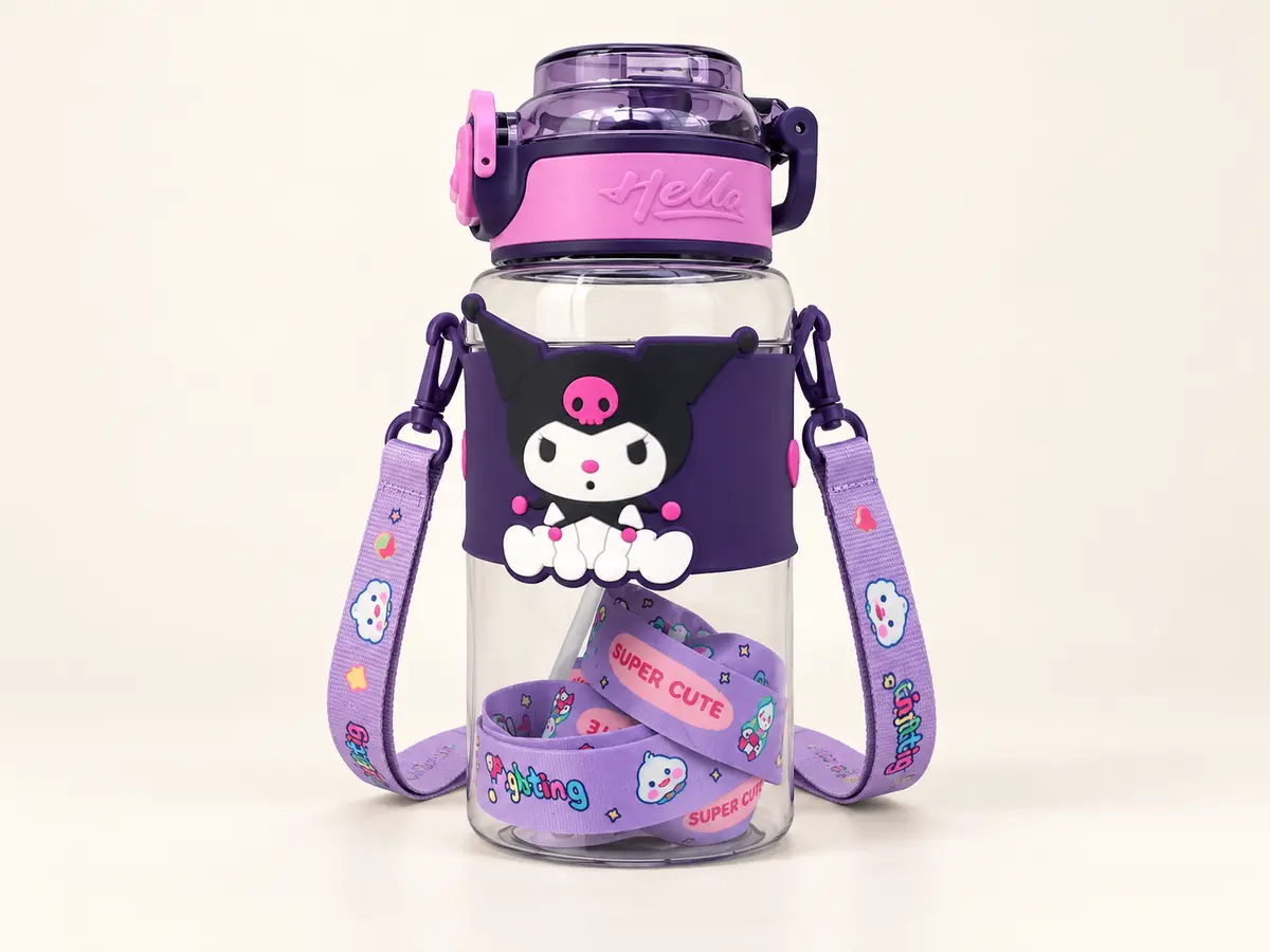 Purple Character Water Bottle in available design examples