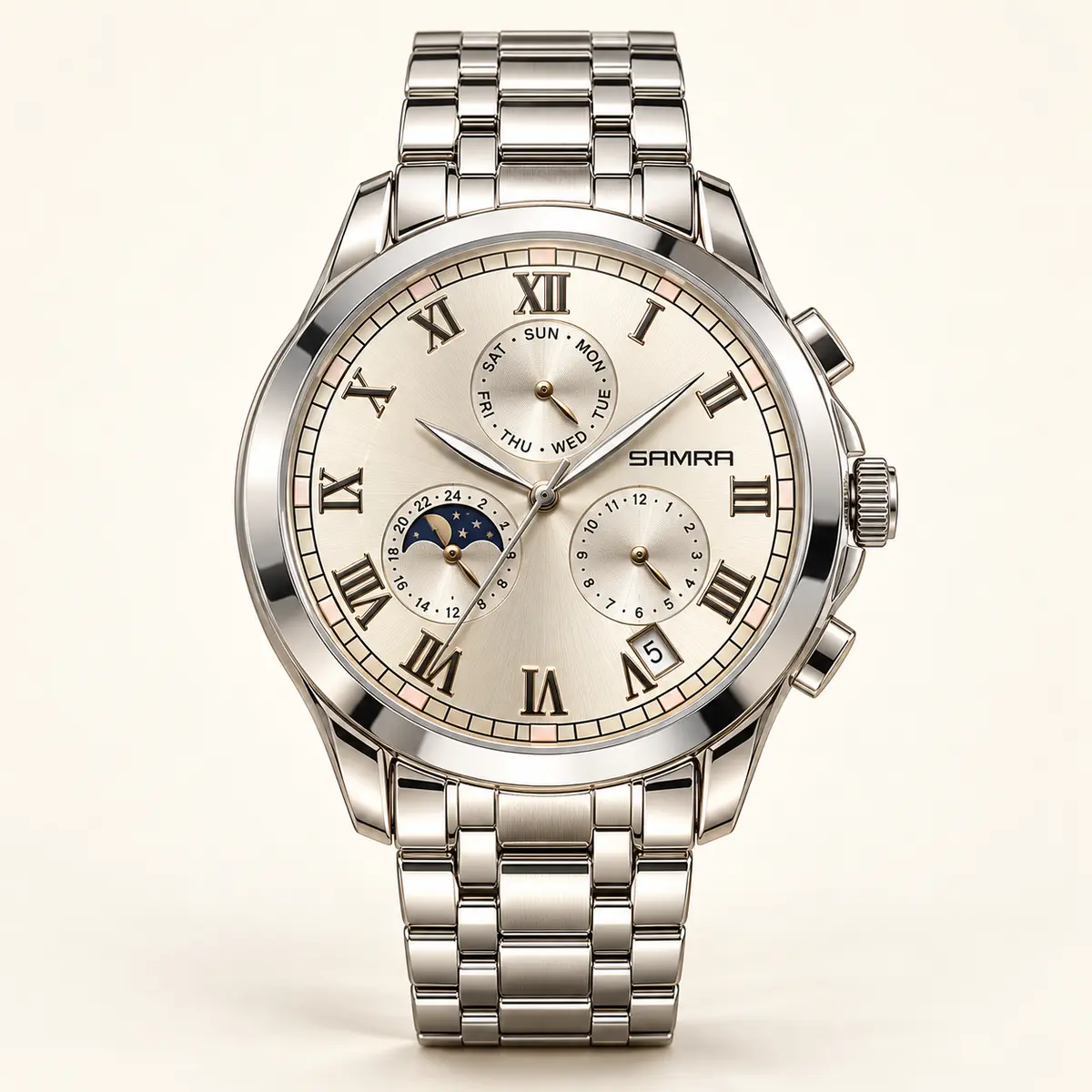 Silver Tone Roman Dial Watch AI studio illustration