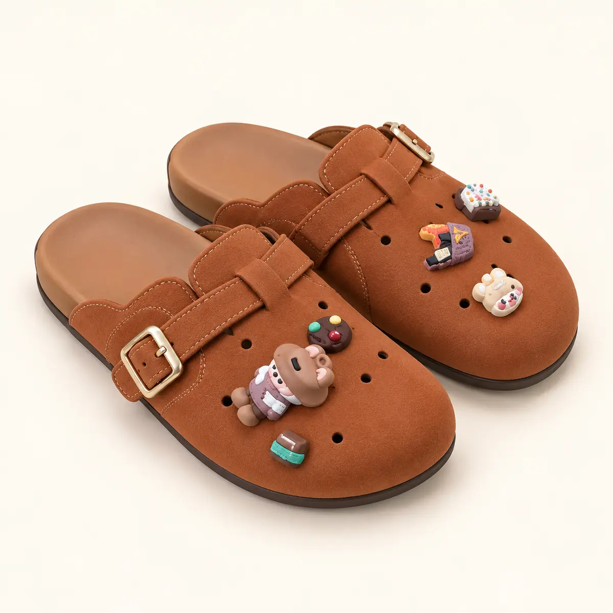 Tan Charm Clogs