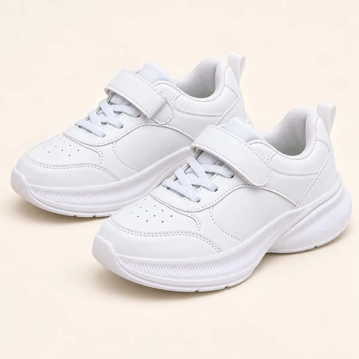 White Perforated Toe Strap Sneakers AI studio illustration