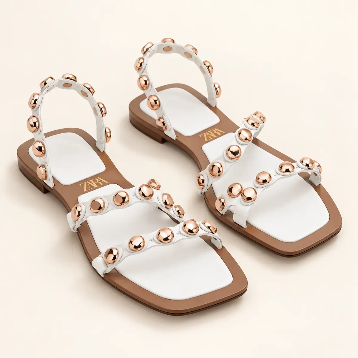White Studded Square Toe Sandals AI studio illustration